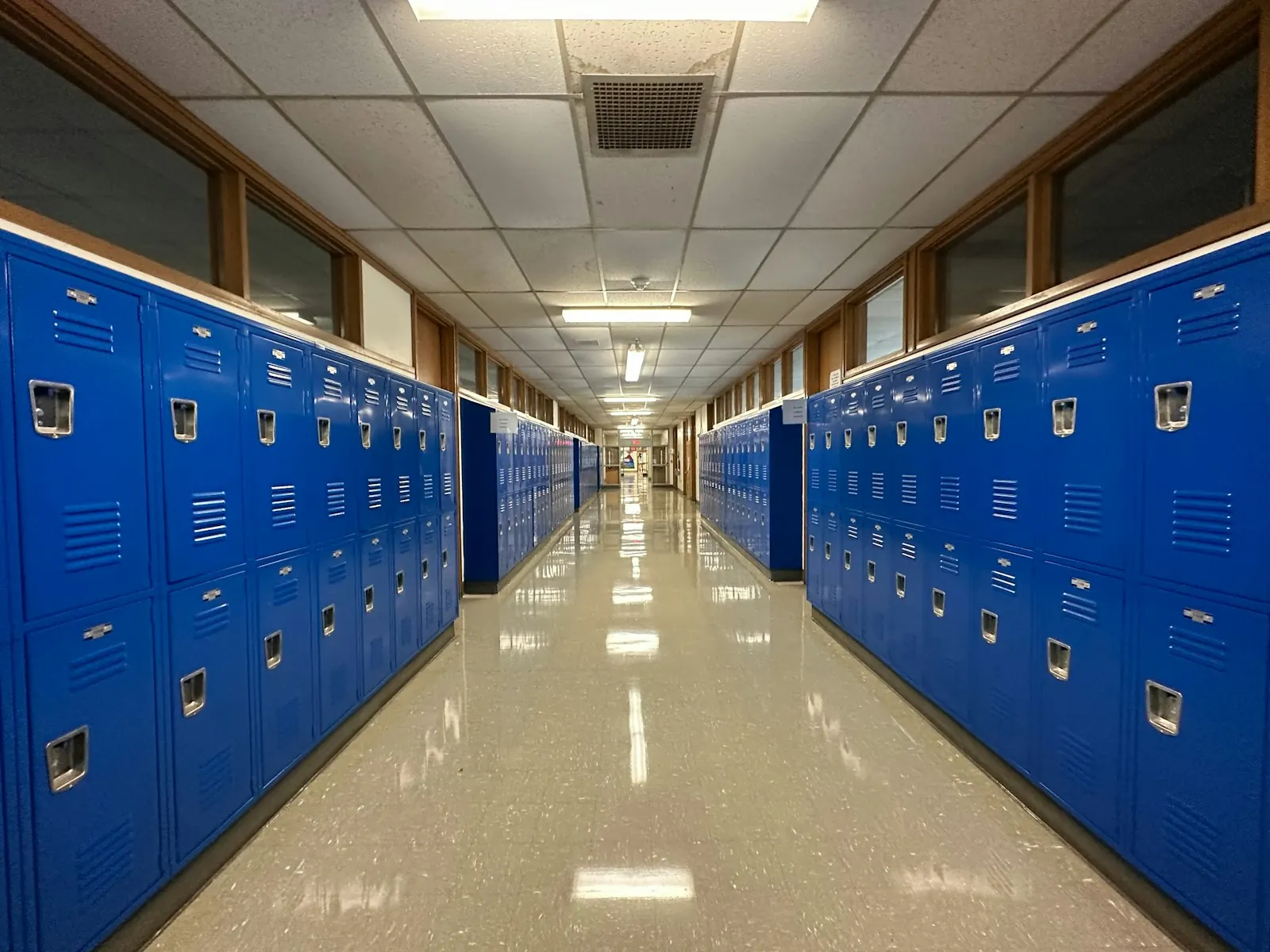 School hallway lined with lockers